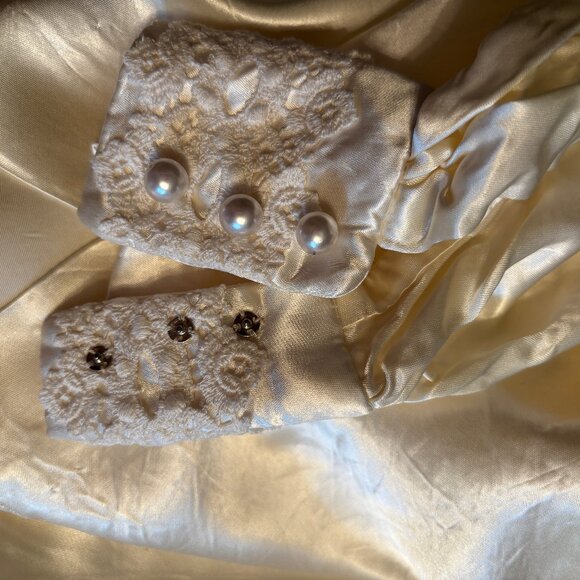 Hand Made Satin High Neck Blouse with Lace Trim and Pearl buttons - Picture 11 of 11